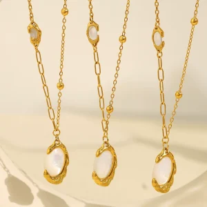 Lava wrinkle texture white mother-of-pearl pendant female clavicle chain gold titanium steel necklace