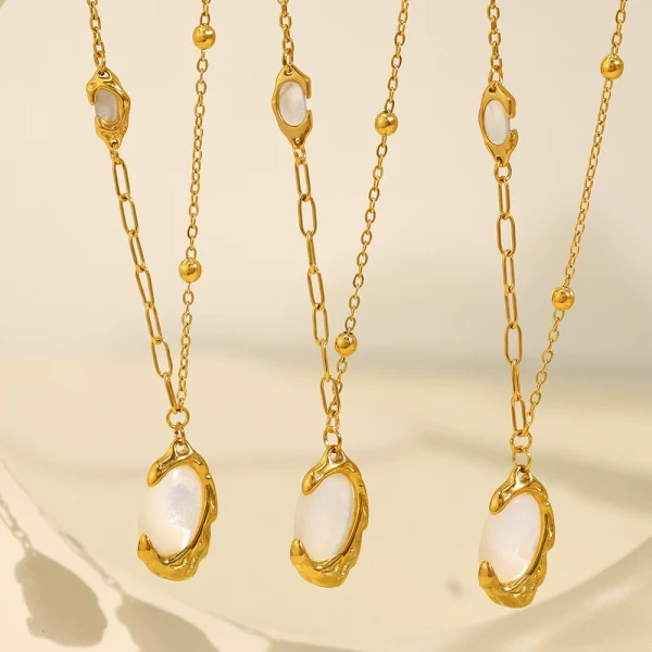 Lava wrinkle texture white mother-of-pearl pendant female clavicle chain gold titanium steel necklace