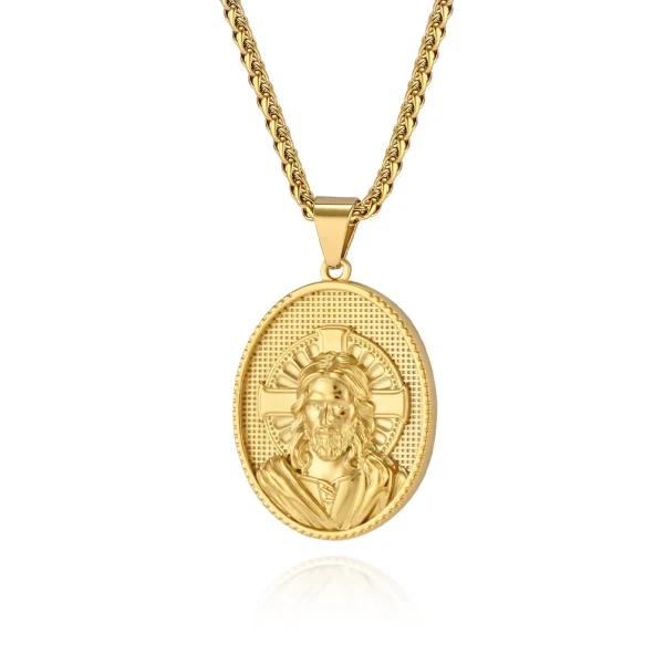 Retro trend stainless steel necklace Greek Virgin Mary Jesus three-dimensional 3D relief stainless steel accessories - 图片 5