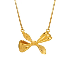Fashionable exaggerated bow necklace for women titanium steel plated with real gold PVD high-grade women's necklace