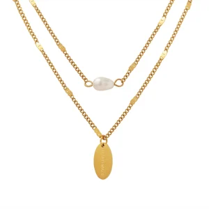 Fashion Oval Freshwater Pearl Multi-layer Necklace Stainless Steel All-match Necklace
