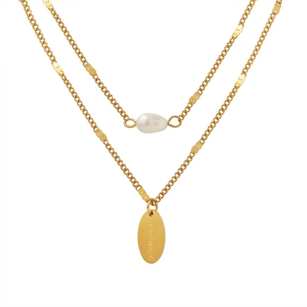 Fashion Oval Freshwater Pearl Multi-layer Necklace Stainless Steel All-match Necklace