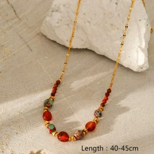 Colorful natural stone beaded necklace fashionable and versatile clavicle chain gold-plated necklace