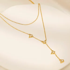Stacked white shell butterfly necklace titanium steel 18K gold necklace