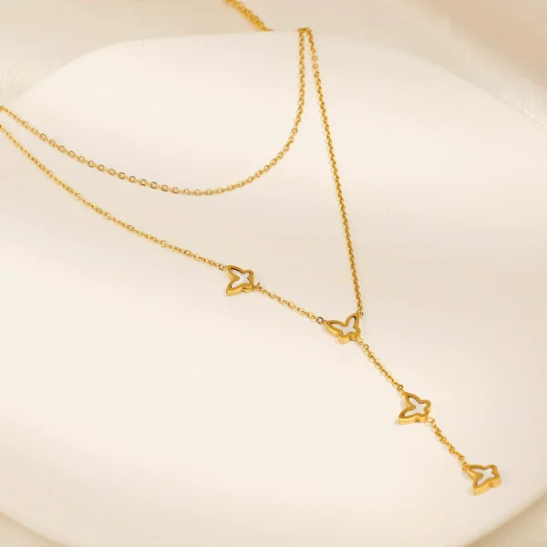 Stacked white shell butterfly necklace titanium steel 18K gold necklace