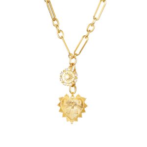 Zirconium-inlaid copper-gold heart necklace for women, niche, cold style, color-retaining clavicle necklace