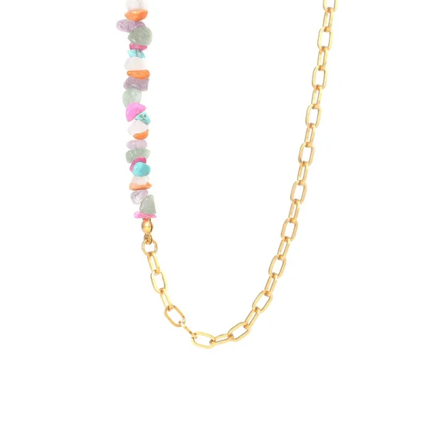 Bohemian natural stone gravel necklace female ins style irregular crystal stainless steel clavicle chain