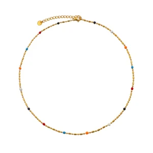 Drip glaze colored bean bead necklace bohemian female retro fine clavicle chain  jewelry