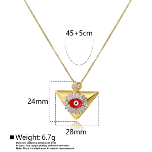 Popular triangle copper two-color oil drip eye necklace female Bohemian necklace jewelry