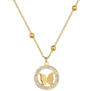 Real gold plated diamond ring titanium steel butterfly necklace