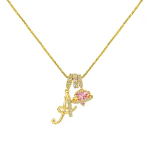 Diamond English letter necklace pink heart pendant necklace
