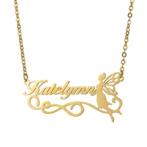 Laser cut stainless steel letter clavicle gold plated name necklace