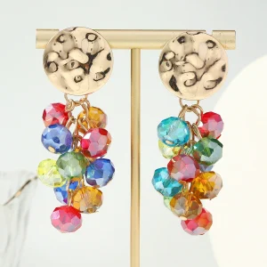 Crystal colored grape-shaped beaded tassel earrings for girls