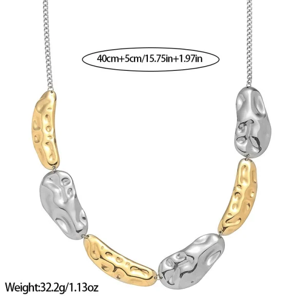 Fashion irregular geometric stainless steel necklace color matching pleated hammer pattern clavicle chain - 图片 3
