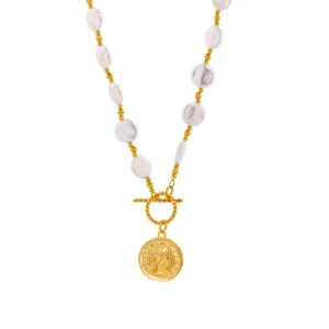 Stainless steel OT clasp Elizabeth portrait pendant pearl necklace