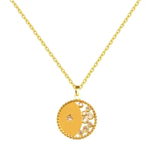 Disc Moon Diamond Titanium Steel Necklace Fashion Clavicle Chain