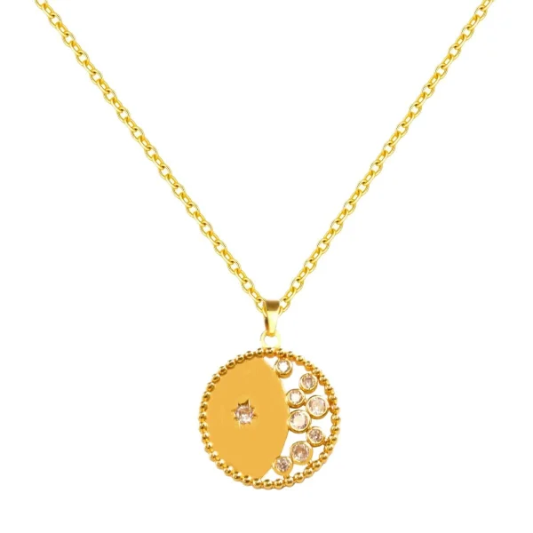 Disc Moon Diamond Titanium Steel Necklace Fashion Clavicle Chain