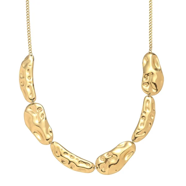 Fashion irregular geometric stainless steel necklace color matching pleated hammer pattern clavicle chain - 图片 2