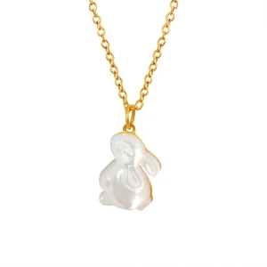 Titanium steel high color jade rabbit white shell Easter pet necklace clavicle chain Moon-gazing rabbit 18K gold plated necklace