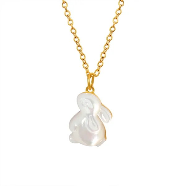 Titanium steel high color jade rabbit white shell Easter pet necklace clavicle chain Moon-gazing rabbit 18K gold plated necklace