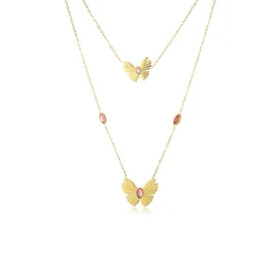 Double layered butterfly necklace titanium steel fashion jewelry
