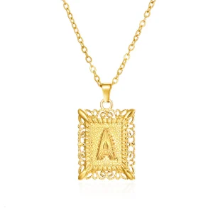 Stainless steel square hollow letter necklace