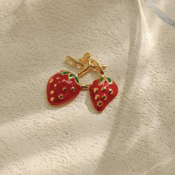 Stainless steel electroplated 18K gold double berry pendant handmade enamel pink strawberry pendant - 图片 3