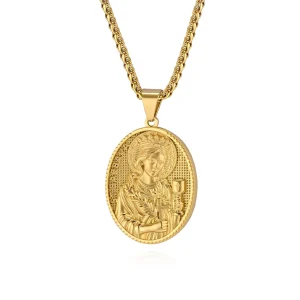 Retro trend stainless steel necklace Greek Virgin Mary Jesus three-dimensional 3D relief stainless steel accessories