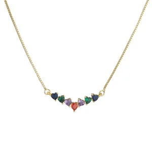 18K Gold Rainbow Zircon Love V-Shaped Pendant Necklace