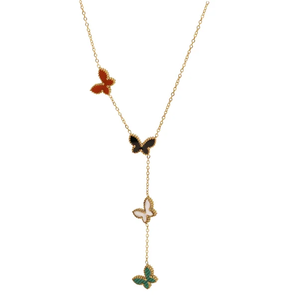 Titanium steel plated with 18K gold double-sided colorful butterfly Y-shaped necklace