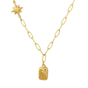 Shining zircon square star pendant necklace for girls stainless steel high color preservation jewelry
