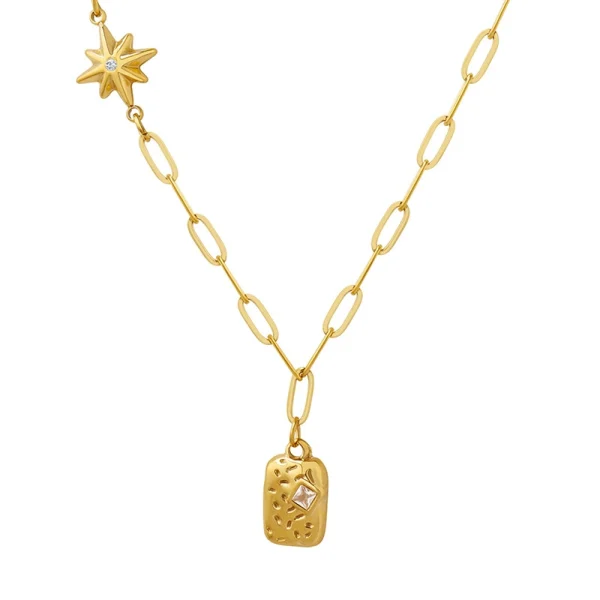 Shining zircon square star pendant necklace for girls stainless steel high color preservation jewelry