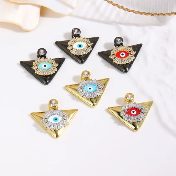 Popular triangle copper two-color oil drip eye necklace female Bohemian necklace jewelry - 图片 2