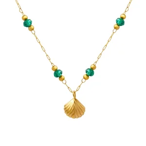 French retro emerald gold shell titanium steel necklace trendy fashion jewelry