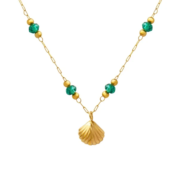 French retro emerald gold shell titanium steel necklace trendy fashion jewelry