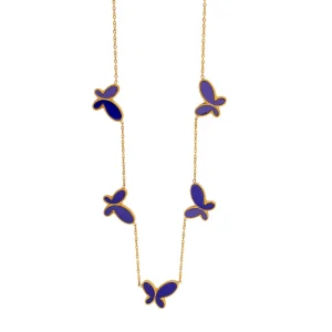 Stainless steel double-sided colorful butterfly necklace 18k gold plated blue butterfly necklace