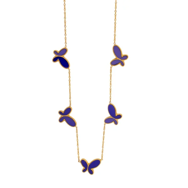 Stainless steel double-sided colorful butterfly necklace 18k gold plated blue butterfly necklace