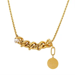 Hip-hop geometric Cuban chain necklace retro metal knotted chain freshwater pearl necklace