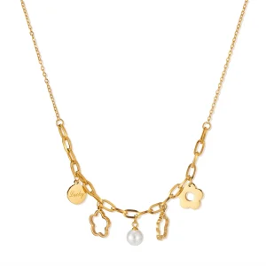 Hot selling stainless steel personality creative hollow flower pearl accessories necklace