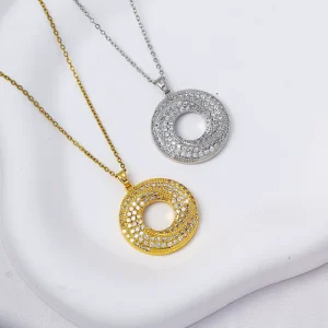 New English letter necklace geometric diamond donut pendant jewelry