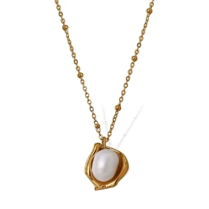 French clavicle chain peanut pearl necklace female titanium steel plated 18k gold pea pearl pendant necklace