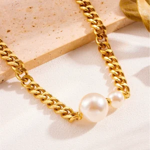 Ins hot selling jewelry imitation baroque pearl pendant necklace retro street thick chain necklace