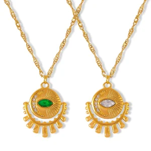 Zircon eye pendant necklace niche design titanium steel gold-plated necklace