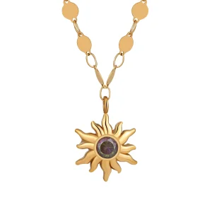 Bohemian Greek sunflower pendant necklace female ins high-end design fashion titanium steel clavicle