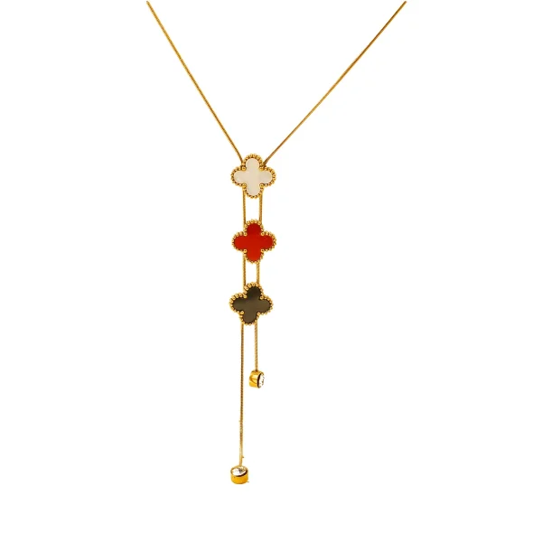 Three-color lucky clover necklace titanium steel does not fade 18K gold plated adjustable necklace