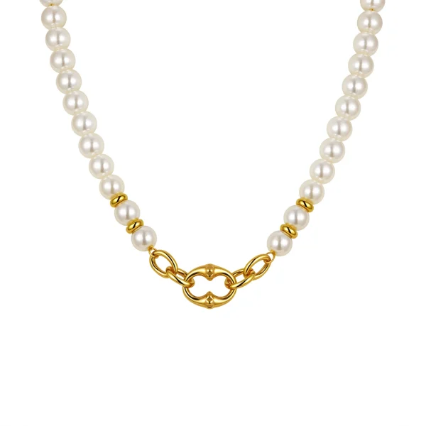 Stainless Steel Pig Nose Imitation Pearl Chain Necklace Vintage Jewelry