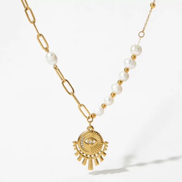 Stainless steel necklace sunflower pearl clavicle chain cross-border titanium steel jewelry - 图片 3