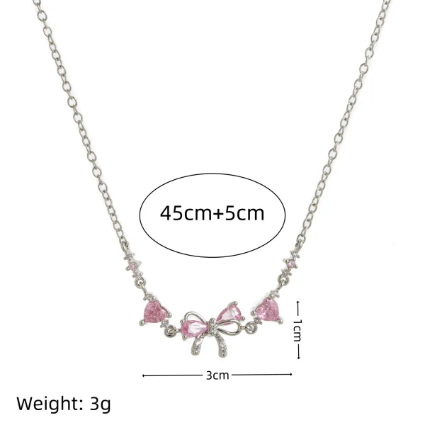 Cute sweet love zircon bow necklace female Valentine's Day gift jewelry - 图片 2
