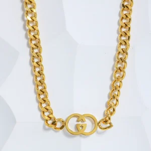 Gold thick chain letter double G titanium steel necklace female hip hop pig nose clavicle chain versatile necklace