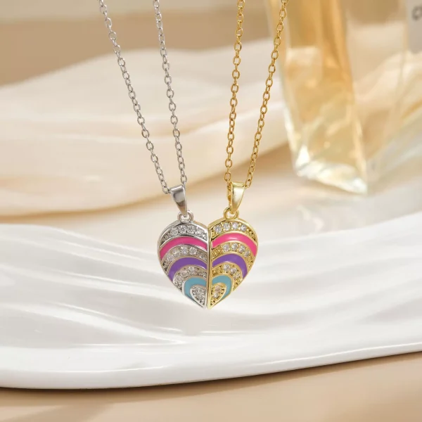 Copper plated 18k gold good friend cartoon rainbow magnetic creative necklace interchangeable friendship love necklace - 图片 6
